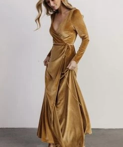 BB Custom Esmerelda Velvet Wrap Maxi Dress | Gold