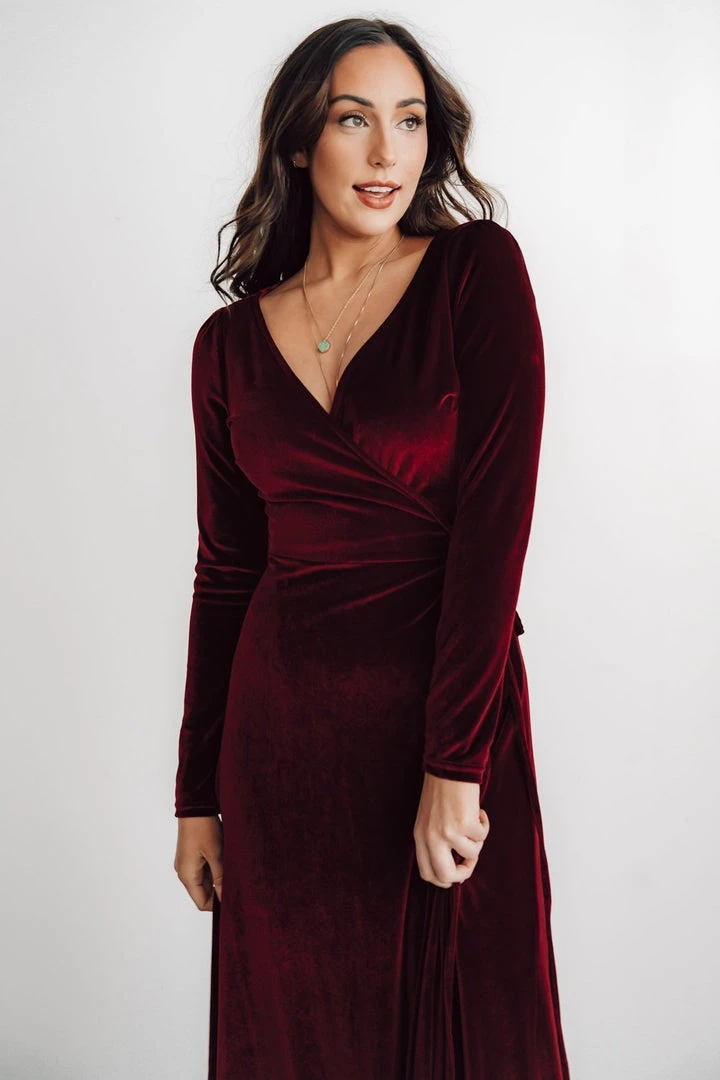 BB Custom Esmerelda Velvet Wrap Maxi Dress | Merlot Dresses 10 BB Custom Esmerelda Velvet Wrap Maxi Dress | Merlot Dresses