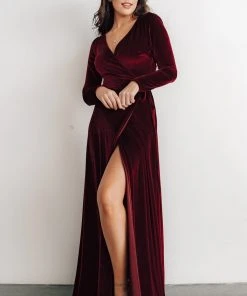 BB Custom Esmerelda Velvet Wrap Maxi Dress | Merlot Dresses