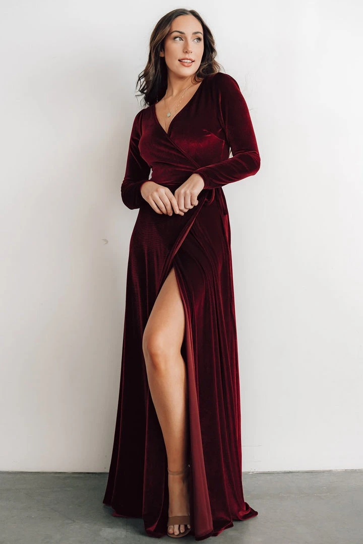 BB Custom Esmerelda Velvet Wrap Maxi Dress | Merlot Dresses 1 BB Custom Esmerelda Velvet Wrap Maxi Dress | Merlot Dresses