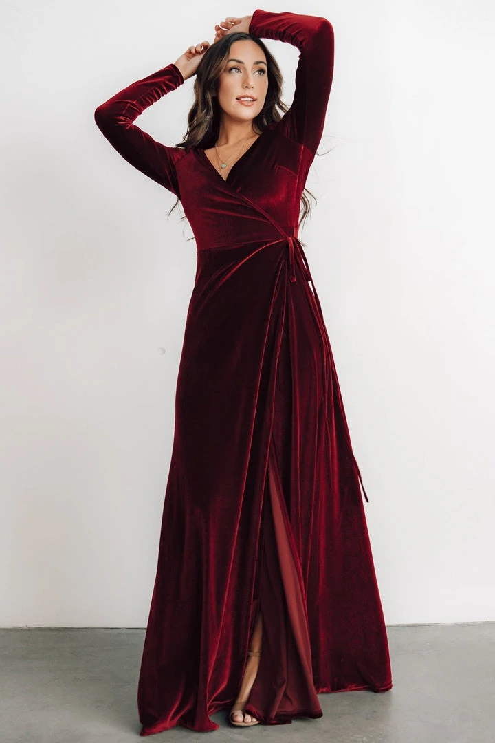 BB Custom Esmerelda Velvet Wrap Maxi Dress | Merlot Dresses 3 BB Custom Esmerelda Velvet Wrap Maxi Dress | Merlot Dresses