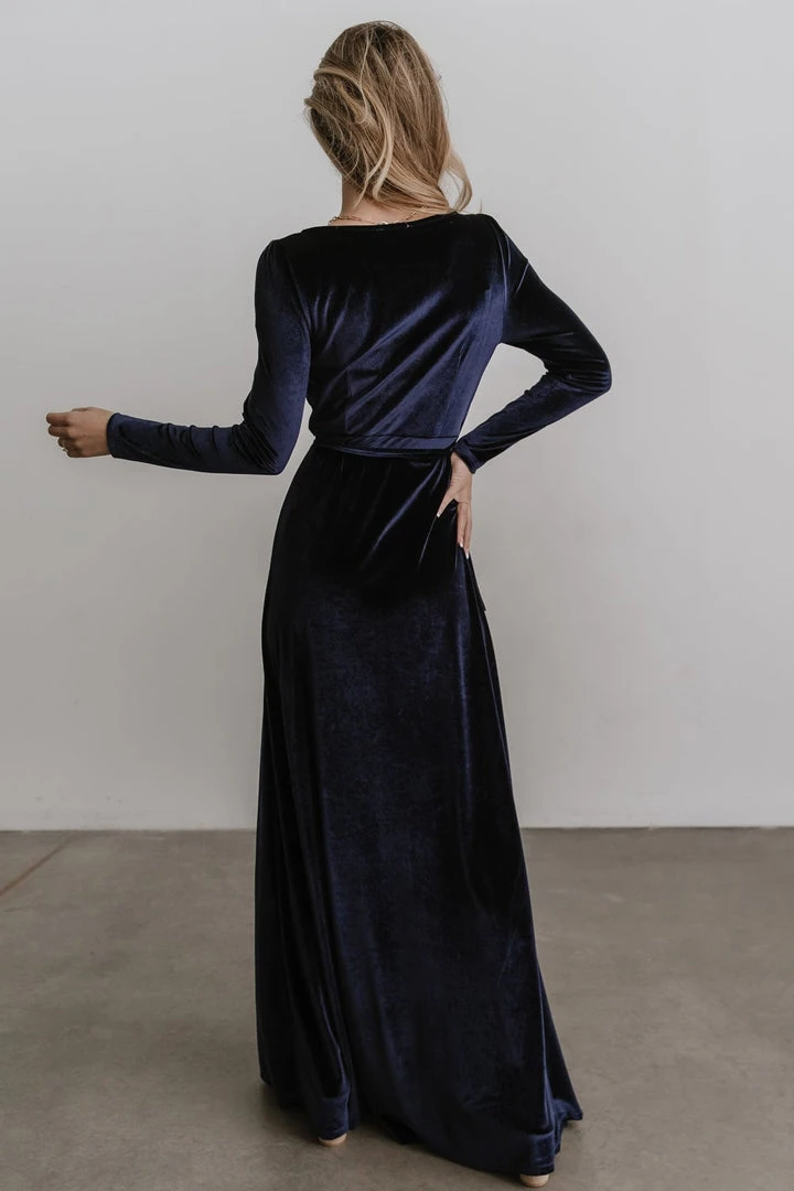 BB Custom Esmerelda Velvet Wrap Maxi Dress | Navy BB Custom Esmerelda Velvet Wrap Maxi Dress | Navy