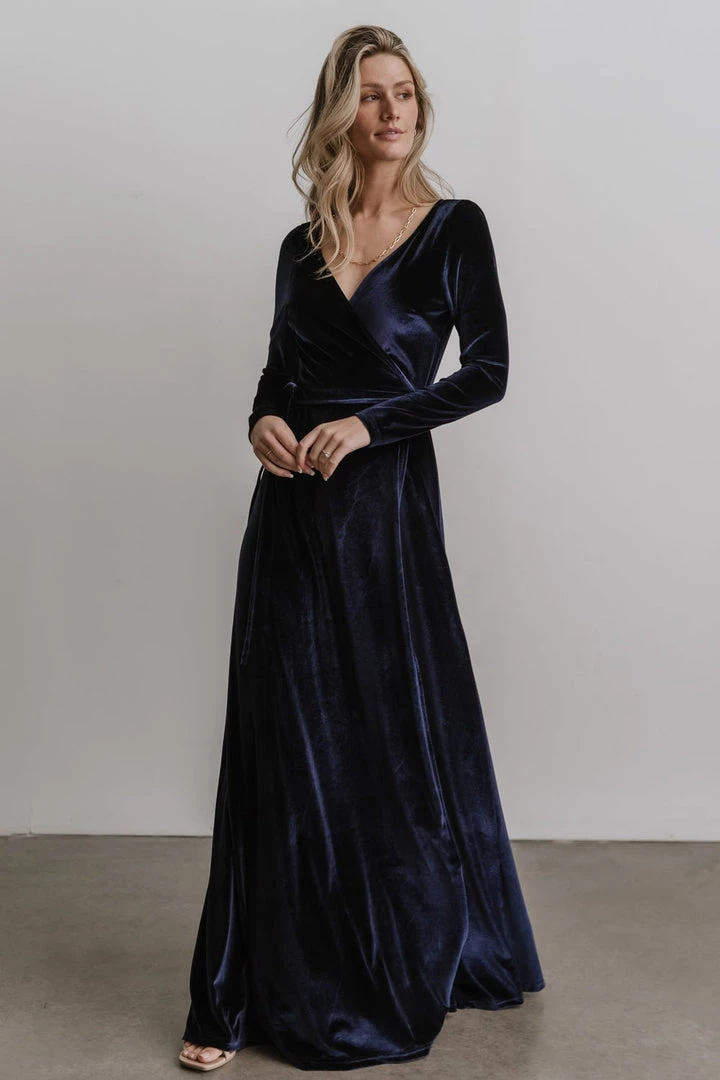 BB Custom Esmerelda Velvet Wrap Maxi Dress | Navy BB Custom Esmerelda Velvet Wrap Maxi Dress | Navy