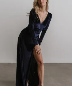 BB Custom Esmerelda Velvet Wrap Maxi Dress | Navy 5 BB Custom Esmerelda Velvet Wrap Maxi Dress | Navy