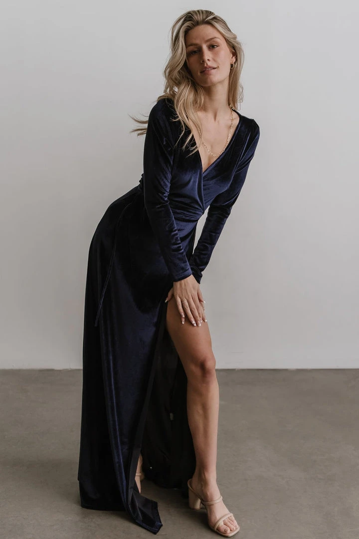 BB Custom Esmerelda Velvet Wrap Maxi Dress | Navy BB Custom Esmerelda Velvet Wrap Maxi Dress | Navy
