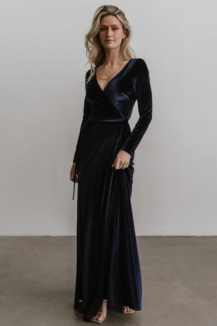 BB Custom Esmerelda Velvet Wrap Maxi Dress | Navy BB Custom Esmerelda Velvet Wrap Maxi Dress | Navy