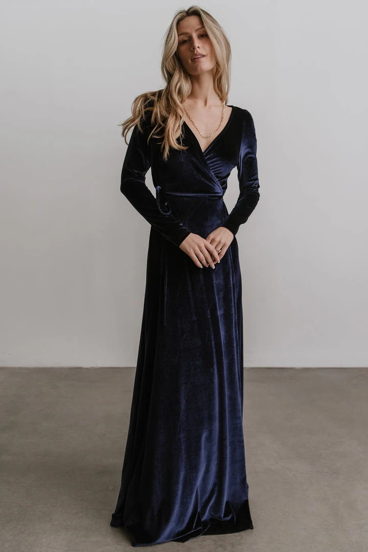 BB Custom Esmerelda Velvet Wrap Maxi Dress | Navy BB Custom Esmerelda Velvet Wrap Maxi Dress | Navy