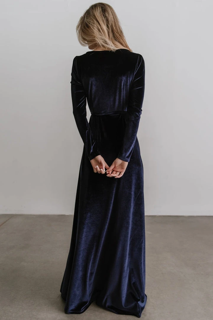 BB Custom Esmerelda Velvet Wrap Maxi Dress | Navy BB Custom Esmerelda Velvet Wrap Maxi Dress | Navy