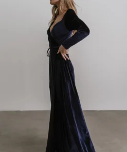 BB Custom Esmerelda Velvet Wrap Maxi Dress | Navy 3 BB Custom Esmerelda Velvet Wrap Maxi Dress | Navy