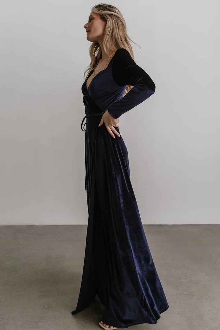 BB Custom Esmerelda Velvet Wrap Maxi Dress | Navy BB Custom Esmerelda Velvet Wrap Maxi Dress | Navy