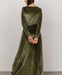 BB Custom Esmerelda Velvet Wrap Maxi Dress | Olive 8 BB Custom Esmerelda Velvet Wrap Maxi Dress | Olive
