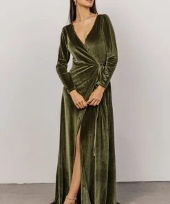 BB Custom Esmerelda Velvet Wrap Maxi Dress | Olive