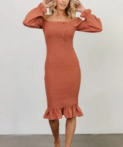 BB Custom Dresses Esther Smocked Midi Dress | Dark Salmon