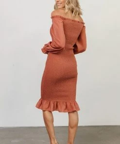 BB Custom Dresses Esther Smocked Midi Dress | Dark Salmon