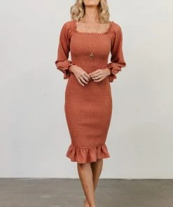 BB Custom Dresses Esther Smocked Midi Dress | Dark Salmon