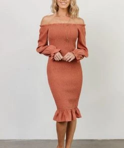 BB Custom Dresses Esther Smocked Midi Dress | Dark Salmon