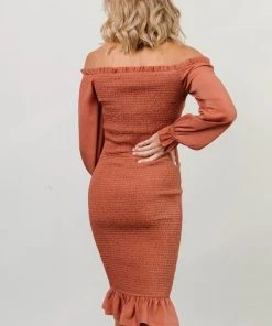 BB Custom Dresses Esther Smocked Midi Dress | Dark Salmon