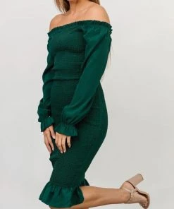 BB Custom Esther Smocked Midi Dress | Green