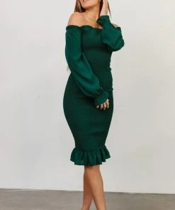 BB Custom Esther Smocked Midi Dress | Green