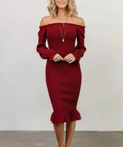 BB Custom Esther Smocked Midi Dress | Ox Blood