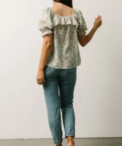 POL Estonia Square Neck Top | Cream + Sage Multi Floral Tops