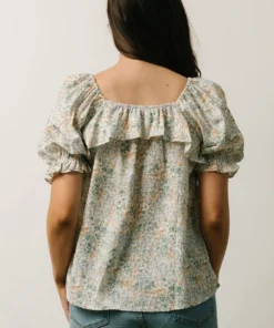 POL Estonia Square Neck Top | Cream + Sage Multi Floral Tops