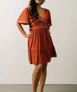 IL Evania Embroidered Mini Dress | Terracotta