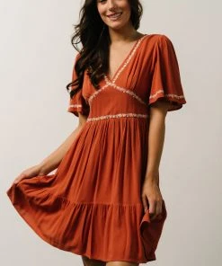 IL Evania Embroidered Mini Dress | Terracotta