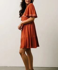 IL Evania Embroidered Mini Dress | Terracotta
