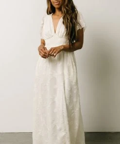 RR Evelyn Smocked Maxi Dress | Off White Dresses