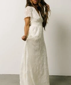 RR Evelyn Smocked Maxi Dress | Off White Dresses