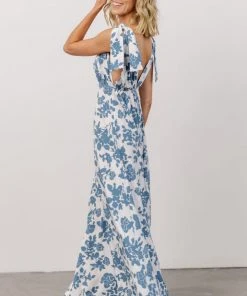 DD Dresses Everlee Tie Tank Maxi Dress | White + Blue Floral