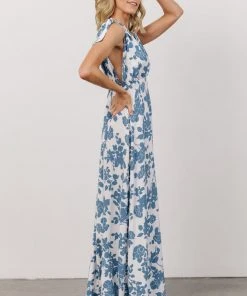 DD Dresses Everlee Tie Tank Maxi Dress | White + Blue Floral
