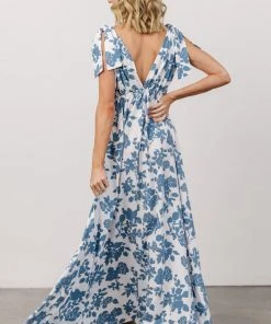 DD Dresses Everlee Tie Tank Maxi Dress | White + Blue Floral