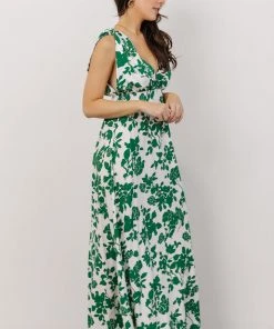 DD Dresses Everlee Tie Tank Maxi Dress | White + Green Floral