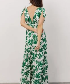 DD Dresses Everlee Tie Tank Maxi Dress | White + Green Floral
