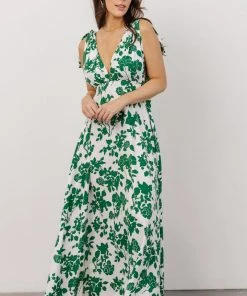 DD Dresses Everlee Tie Tank Maxi Dress | White + Green Floral