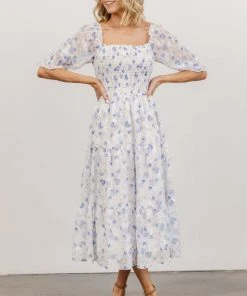 BB Custom Dresses Fabian Jacquard Midi Dress | Blue Floral