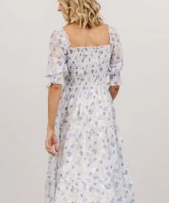 BB Custom Dresses Fabian Jacquard Midi Dress | Blue Floral