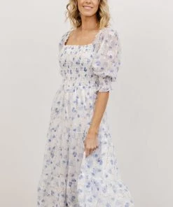 BB Custom Dresses Fabian Jacquard Midi Dress | Blue Floral