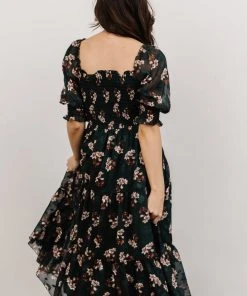 BB Custom Dresses Fabian Jacquard Midi Dress | Dark Green Floral