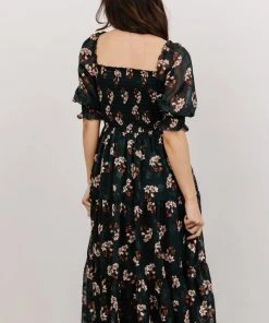 BB Custom Dresses Fabian Jacquard Midi Dress | Dark Green Floral