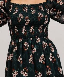 BB Custom Dresses Fabian Jacquard Midi Dress | Dark Green Floral