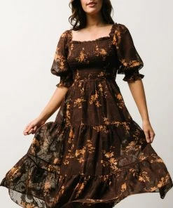 BB Custom Dresses Fabian Jacquard Midi Dress | Mahogany Floral