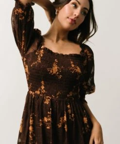 BB Custom Dresses Fabian Jacquard Midi Dress | Mahogany Floral