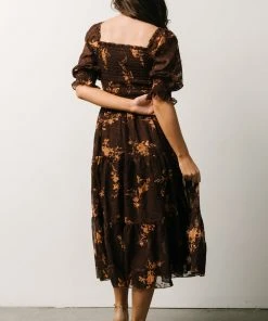 BB Custom Dresses Fabian Jacquard Midi Dress | Mahogany Floral