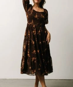 BB Custom Dresses Fabian Jacquard Midi Dress | Mahogany Floral