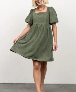 POL Felipa Corduroy Mini Dress | Dusty Green Dresses
