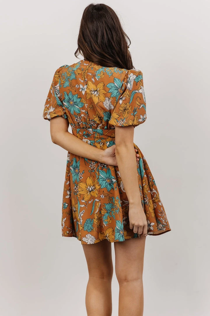 FT Dresses Finland Balloon Sleeve Mini Dress | Camel Floral 5 FT Dresses Finland Balloon Sleeve Mini Dress | Camel Floral