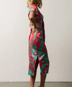 SL Finn Front Tie Midi Dress | Fuchsia Palm Print